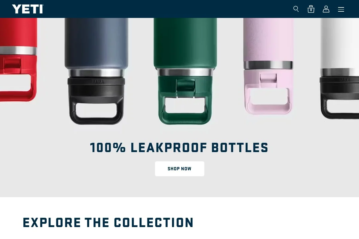 Screenshot of Yeti homepage