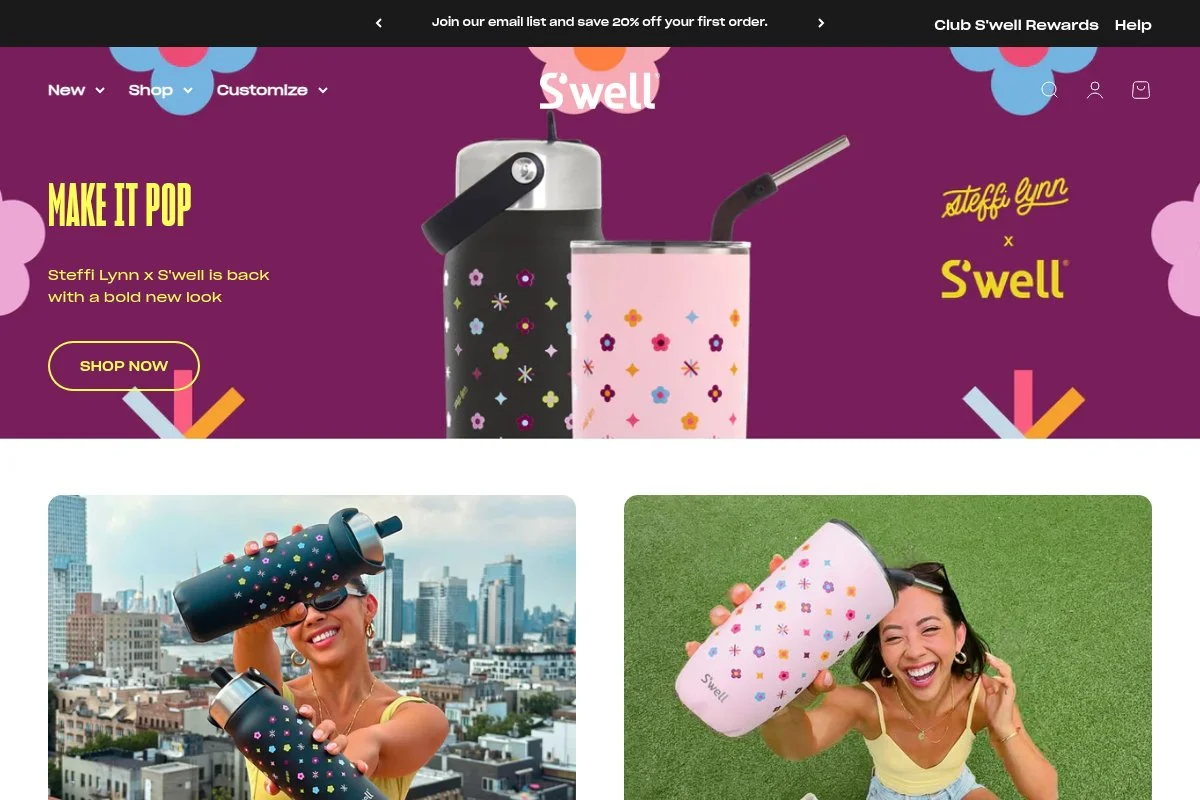 Screenshot of S'well homepage