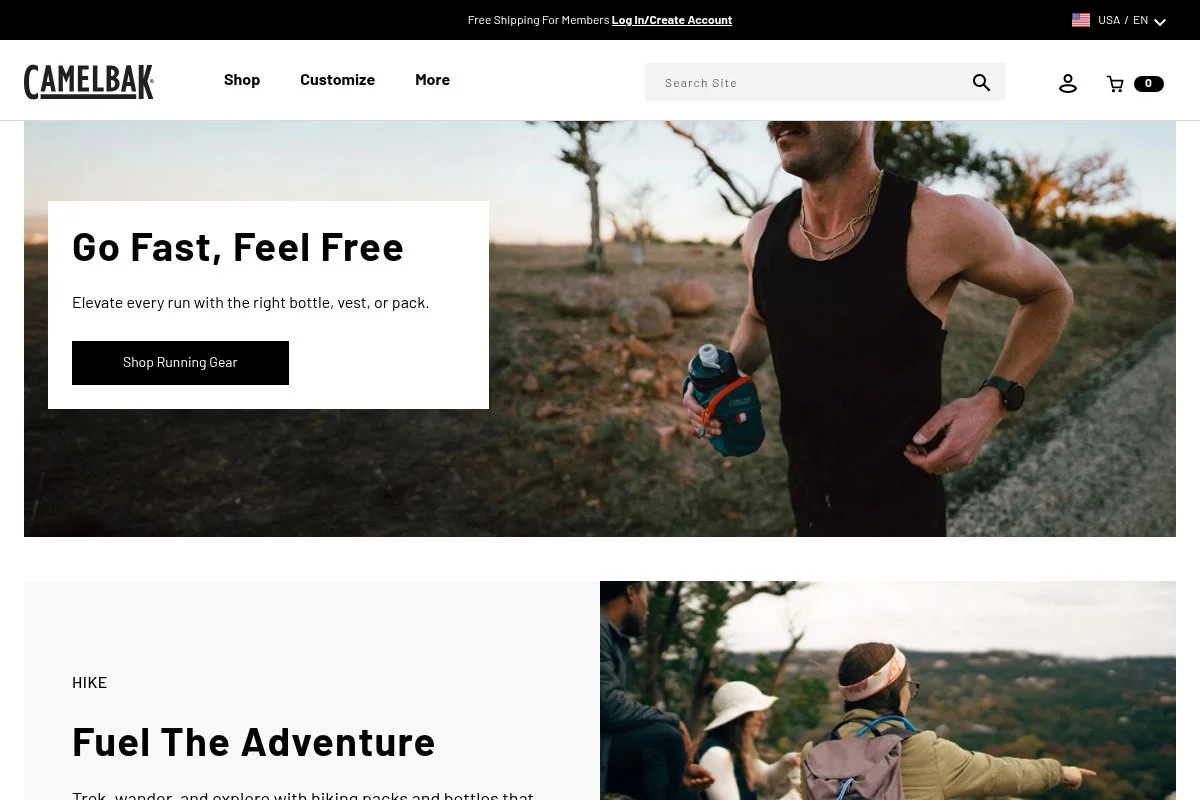 Screenshot of CamelBak homepage